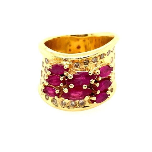 14k Wide Band Rubies and Diamonds Ring